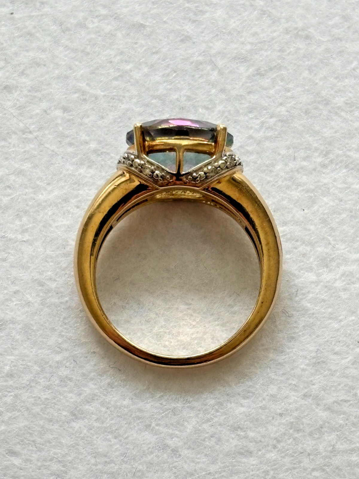 Iridescent Statement Ring Gold Tone Cocktail Size… - image 5