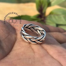 Sterling Silver 925 Braided Band Ring   Handmade Woven Design Wedding ring