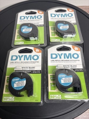 Lot 4-DYMO #91331 LetraTag White Plastic Label Refill Tape Cassette 1/2'' x 13ft