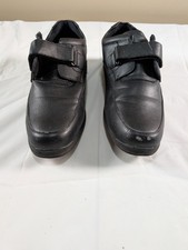 Deer Stags Shoes Mens 9.5 D Black Leather Slip Resistant Hook Loop Strap Comfort