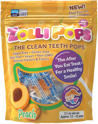 Clean Teeth Lollipops, Peach, 3.1 Oz - Savor the Sweetness of Peach in a Sugar-F