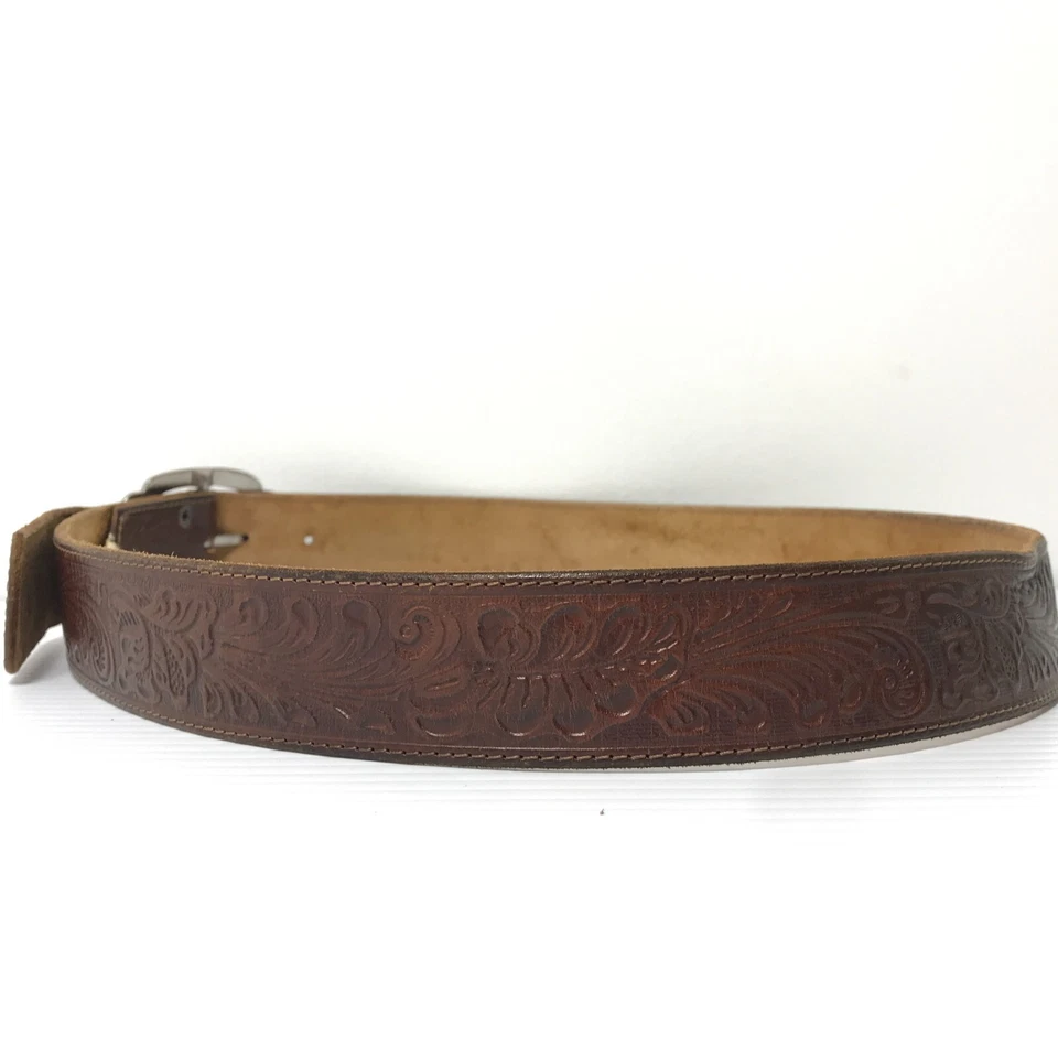 Old Navy Women's Belt Medium Brown Leather Floral Western Embossed Casual Ladies - Image 3 of 4