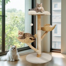 Luxury Flower Cat Tree Handmade Aesthetic Cat Tower Solid Wooden Cat Furniture