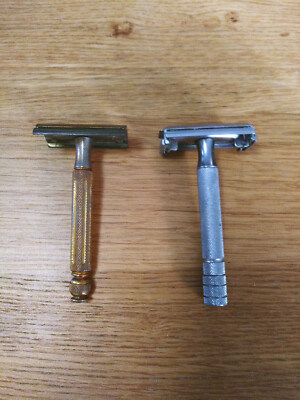 Lot 2 Vintage Gilette Double Edge Safety Razors and 1 Pack of Durex Blades