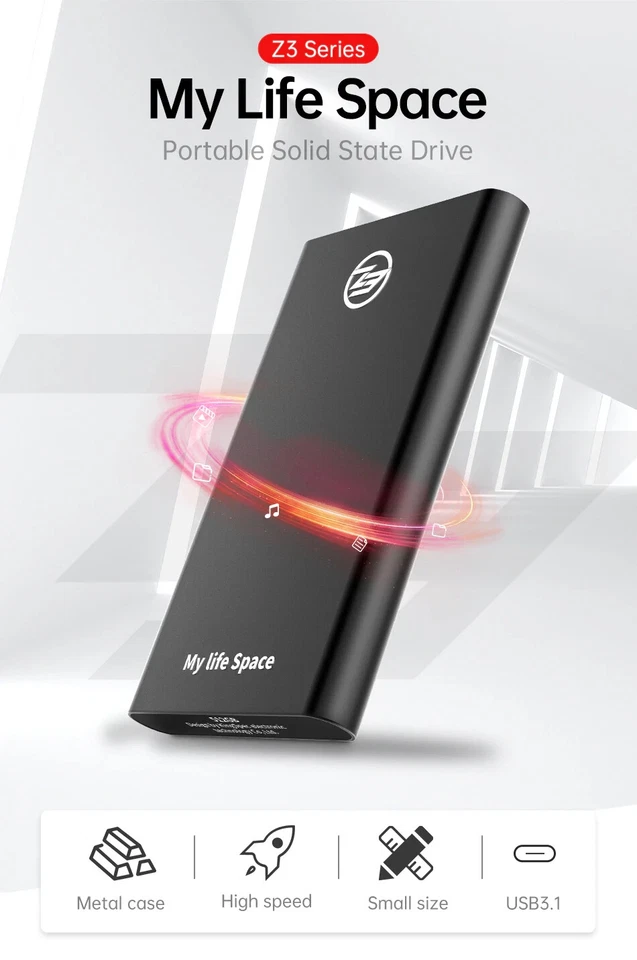 New! KingSpec External Portable SSD USB 3.1 Type-C interface 120GB - Image 2 of 4