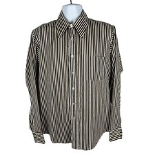 Manhattan Mens Striped Long Sleeve Button-Up Shirt Size 16 Brown  White