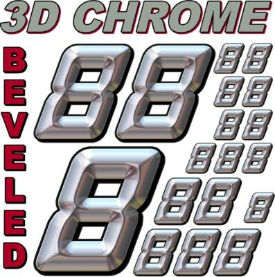 (8's) 3-D CHROME BEVELED NUMBERS Decal Sticker Sheet 1/8-1/10-1/12 RC Model3
