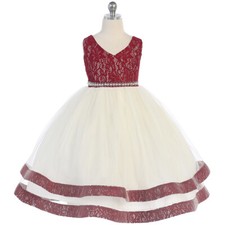 BURGUNDY Size 14 Flower Girl Dress Birthday Formal Recital Homecoming Bridesmaid