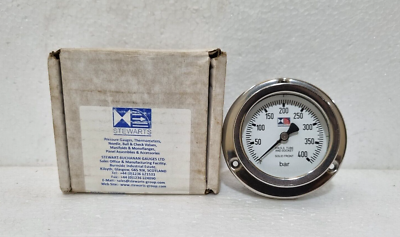 #ad STEWARTS 0 400 BAR PRESSURE GAUGE HEAVY DUTY FRONT FLANGE PANEL MOUNT #4 $98.70
