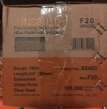 3/4" 18 Gauge Straight Brad Finish Nails 18 Ga. (5,000/Bx.) (Case of 20)