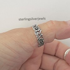 Sterling Silver Delicate Plumeria Band with Leaf, Hawaii Flower Lei, Silver Ring