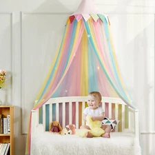 Rainbow Bed Canopy - Kids Princess Girls Fairy Dream Tent with 28 Multi-Colored 