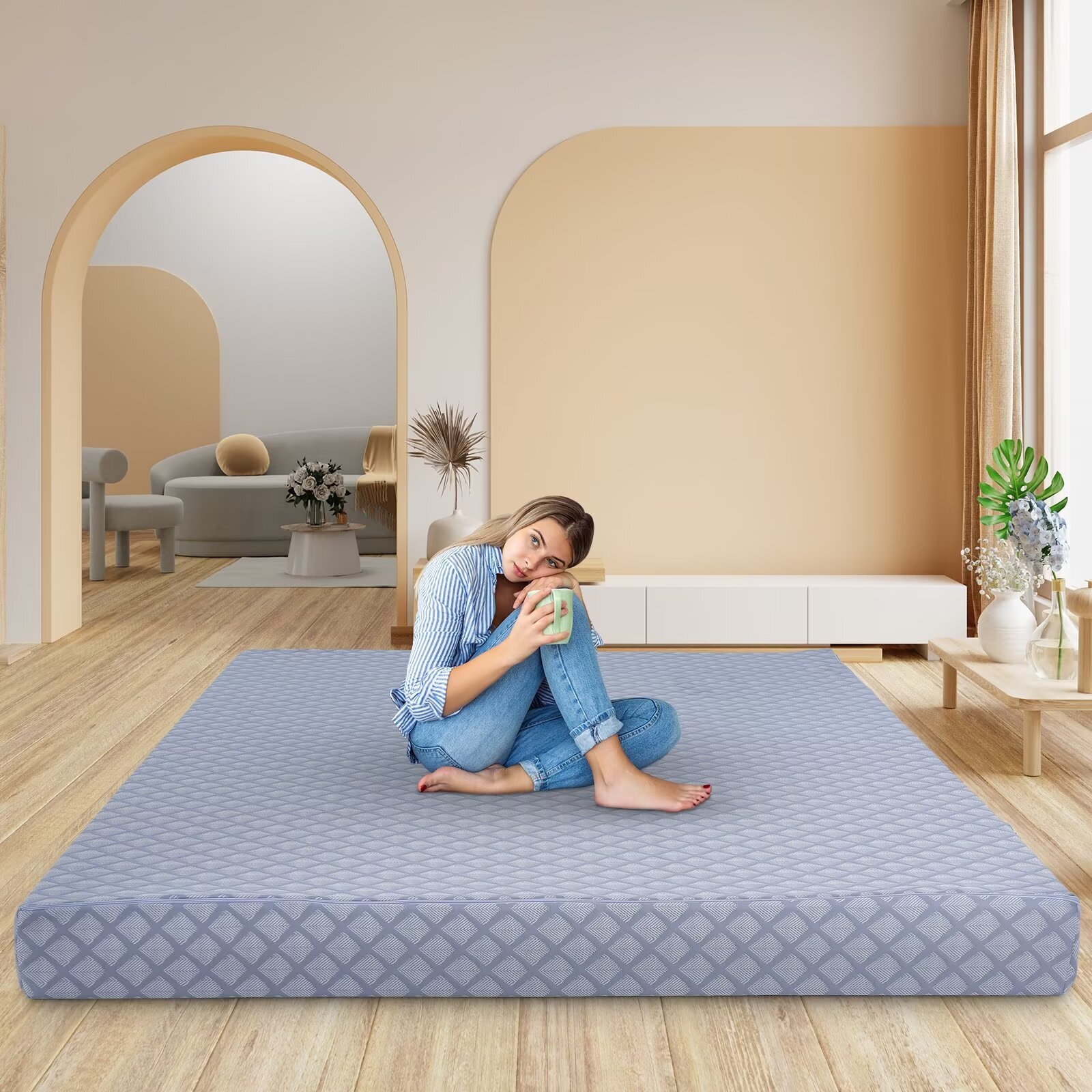 H&ZT Memory Foam Full Size Futon Mattress 75x54x5" & Removable Cover Washable