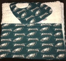 Baby Quilt and Bib Set - Handmade - Forest Green and White Philly Sports Themed