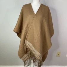 a.n.a A New Approach Womens One Size  Open Wrap Poncho Sweater Fringe Brown
