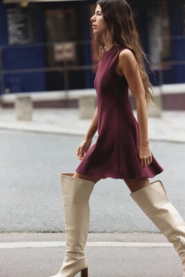 Zara Women's STRETCH KNIT SKATER DRESS In Burgundy Size L New | eBay