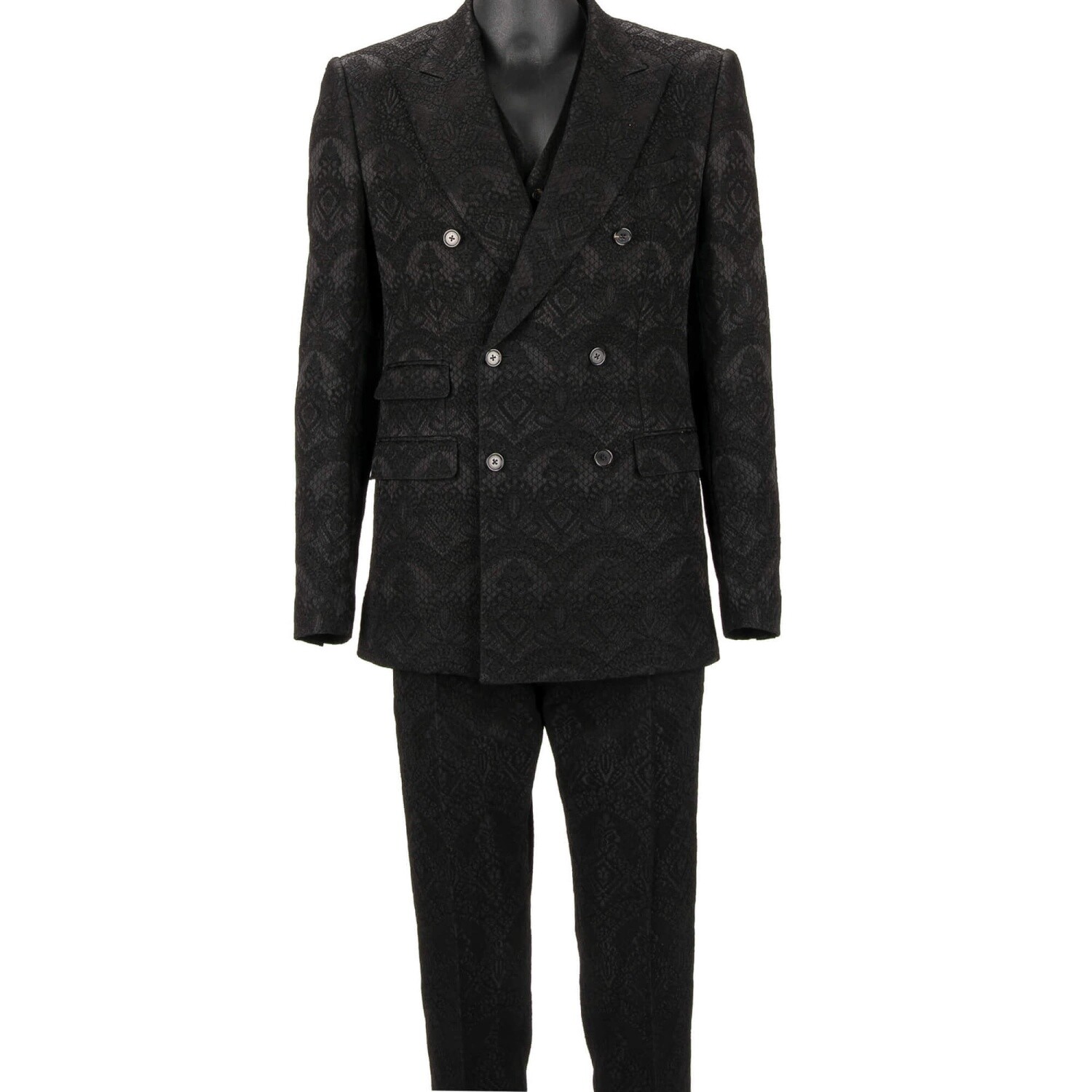 DOLCE & GABBANA Floral Jacquard Jacket Suit Waistcoat Pants Black 48 38 M 12728