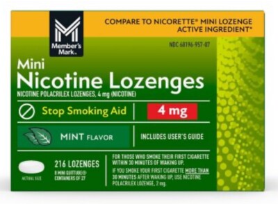 Member's Mark Mini Nicotine 4mg, Smoking Aid, Mint, 216 Lozenges