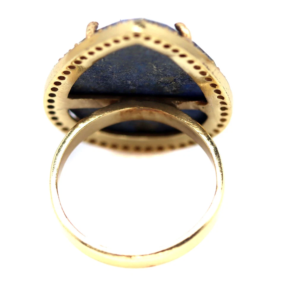 Gemstone 17 x 22 MM. Blue Lapis Lazuli & Cubic Zirconia Jewelry Ring 925 Silver - Image 3 of 4
