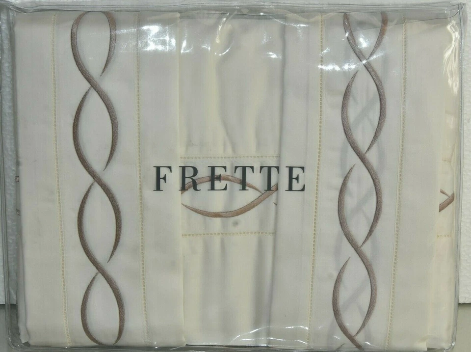 NUEVO Juego de sábanas 4 piezas Frette ROSA MARFIL Infinito Top Ajustado BORDADO REINA