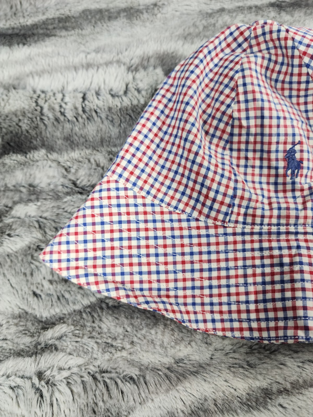 Cappello Ralph Lauren Blue Label rosso micro check spiaggia secchiello taglia S nero pony