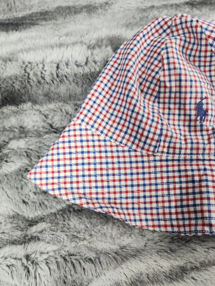 Ralph Lauren Etiqueta Azul Rojo Micro Cuadros Playa Cubo Sombrero Talla S Negro Poni Foto 4 de 4
