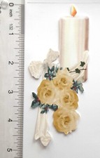3D White Candle Yellow Roses Ribbon Card Scrapbook Embellishment 3611