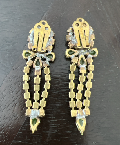 COLLANA E ORECCHINI VINTAGE ANNI 40 FIRMATI BIJOUX MG VERDE LIMONE STRASS TRASPARENTI - Foto 18 di 18