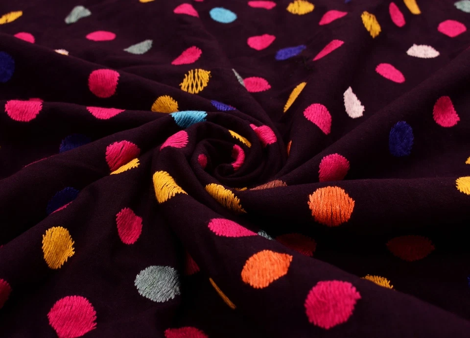 6.2m Indio Algodón a Mano Bordado Lunares Tela Confección Manualidades Costura - Imagen 3 de 4