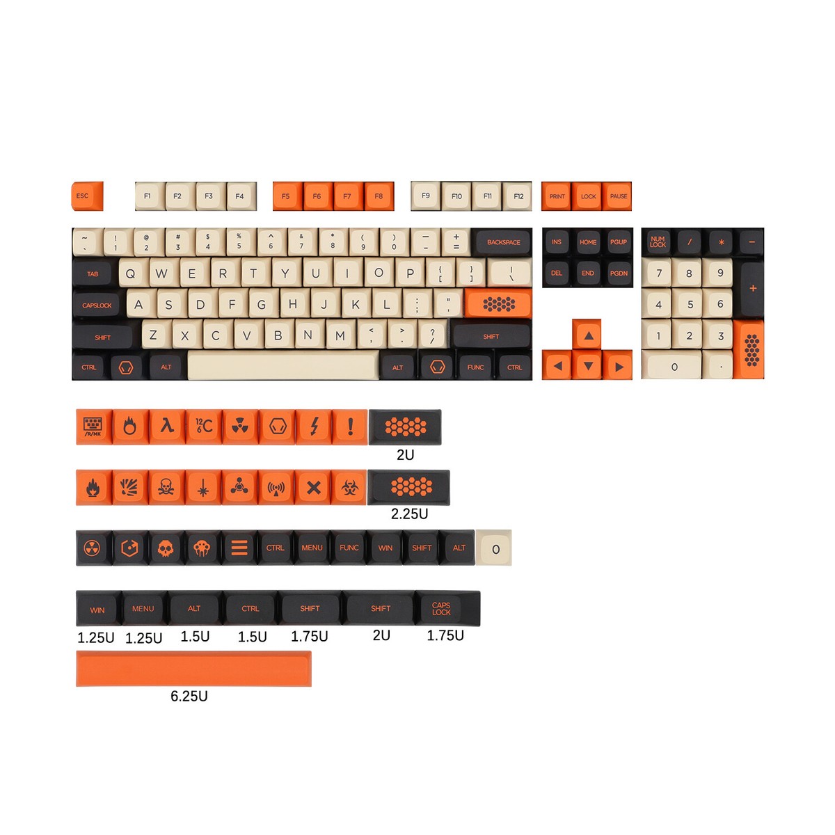 142 Keys XDA Profile Orange Black Dye-sub Carbon PBT Keycap Set