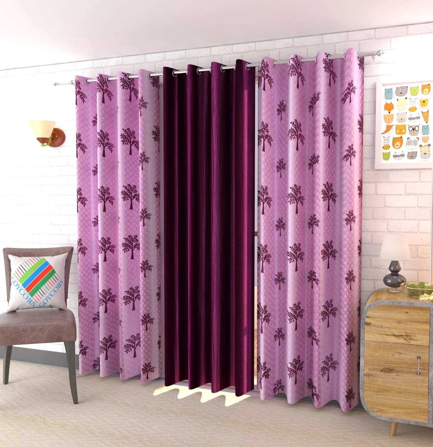 New 3 Piece Eyelet Polyester Door Curtain Set - 7 feet
