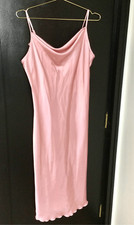 Vintage Bebe Womens L Satin Slip Dress Pink Drape Neck Lettuce Hem 1990s Y2K