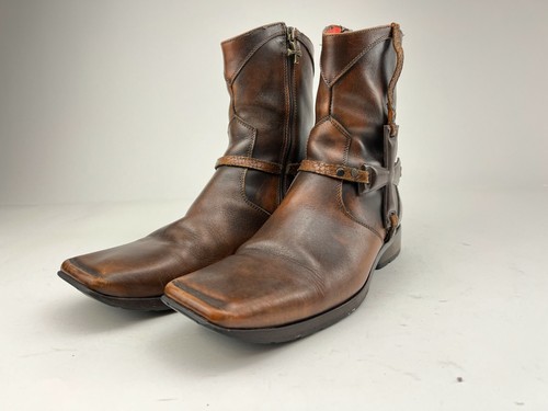 leather biker boots brown