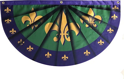 Fleur-de-lis Mardi Gras Bunting Flag   18  x 36 , Purple, Green, Gold, Carnival