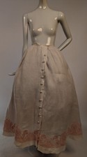EDWARDIAN LINEN SKIRT W CROCHET BUTTONS  PINK SOUTACHE BOTTOM HEM
