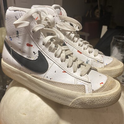 OG GS NIKE BLAZER MID 77 PAINT SPLATTER SIZE 3.5 Youth White Blk DJ2618-100 EXC!