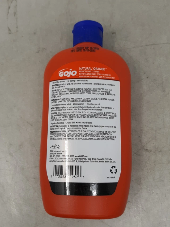 GOJO NATURAL ORANGE limpador de mãos pedra-pomes, 14 fl oz loção de ação rápida para as mãos - Imagem 3 de 4
