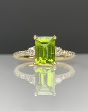Emerald Cut Natural Peridot 14K Gold Plated 925 Silver Vintage Engagement Ring
