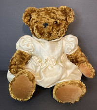 18" Animal Alley Soft Lovey Plush Golden Brown Teddy Bear w/ Plaid Ribbon Dress