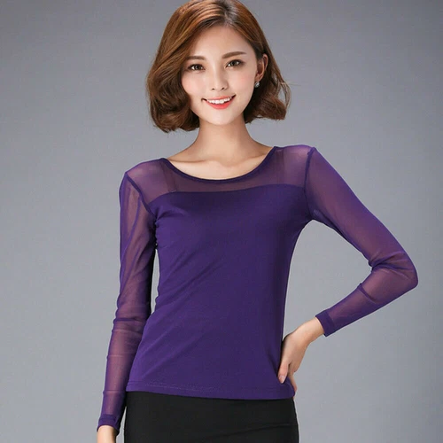 Womens Mesh Sheer Full Sleeve T-shirt See Through Top Shirt Blouse Stretch SPW - Bild 5 von 27