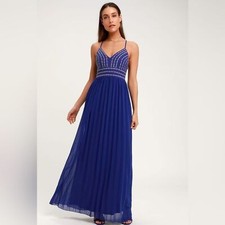 Lulus Glamorous Gala Royal Blue Embroidered Maxi Dress Size XS