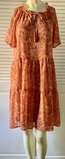 LARK + GREY  Tiered Boho Dress Ruffles Orange Paisley Print Lined Size Med EUC