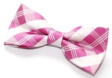 Tartan Plaid Patterns Woven Microfiber Pre-tied Bow Tie 4.5" Pink and White