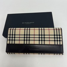 BURBERRY Pass Case Black Beige Wallet w/ID Window Card near mint gift