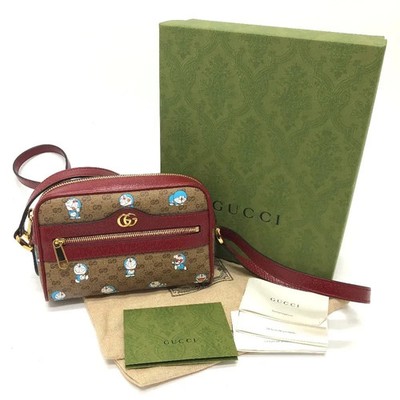 GUCCI Doraemon GG Supreme Shoulder Bag 647784 Brown Gold Rare