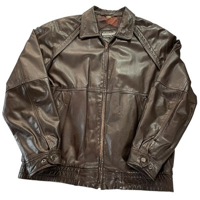 Vintage 80s Members Only Leather Bomber Jacker Men's LT Brown Nylon Lined
