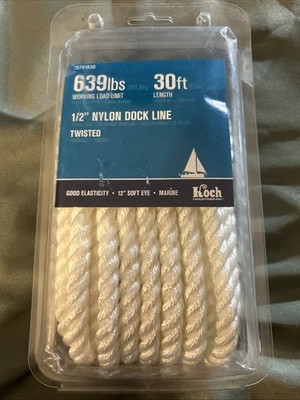 30ft 1/2  Nylon Dock Line Koch Industries 639lb Limit