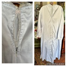 Oscar De La Renta Pink Label Blue Satin V Neck w Lace Gown House Dress 1X Maxi