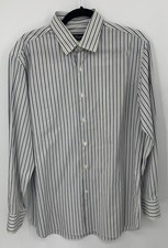 Salvatore Ferragamo Mens Blue White Stripe Long Sleeve Button Down Shirt sz L