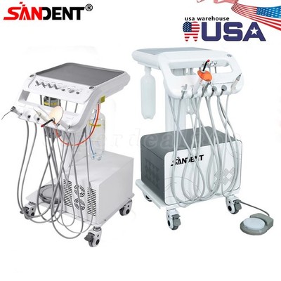 SANDENT Dental Mobile Delivery Unit System Cart 4 Holes with Air Compressor DK